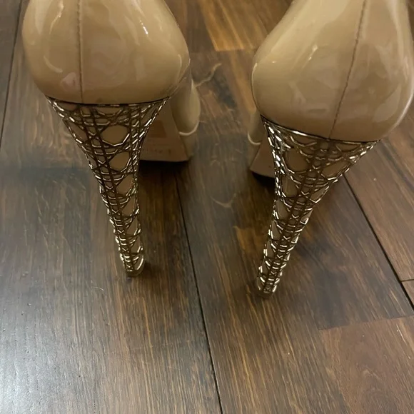 Christian Dior Cannage Beige and Gold Never Worn size 38 Peep Toe Platform - Picture 1 of 5